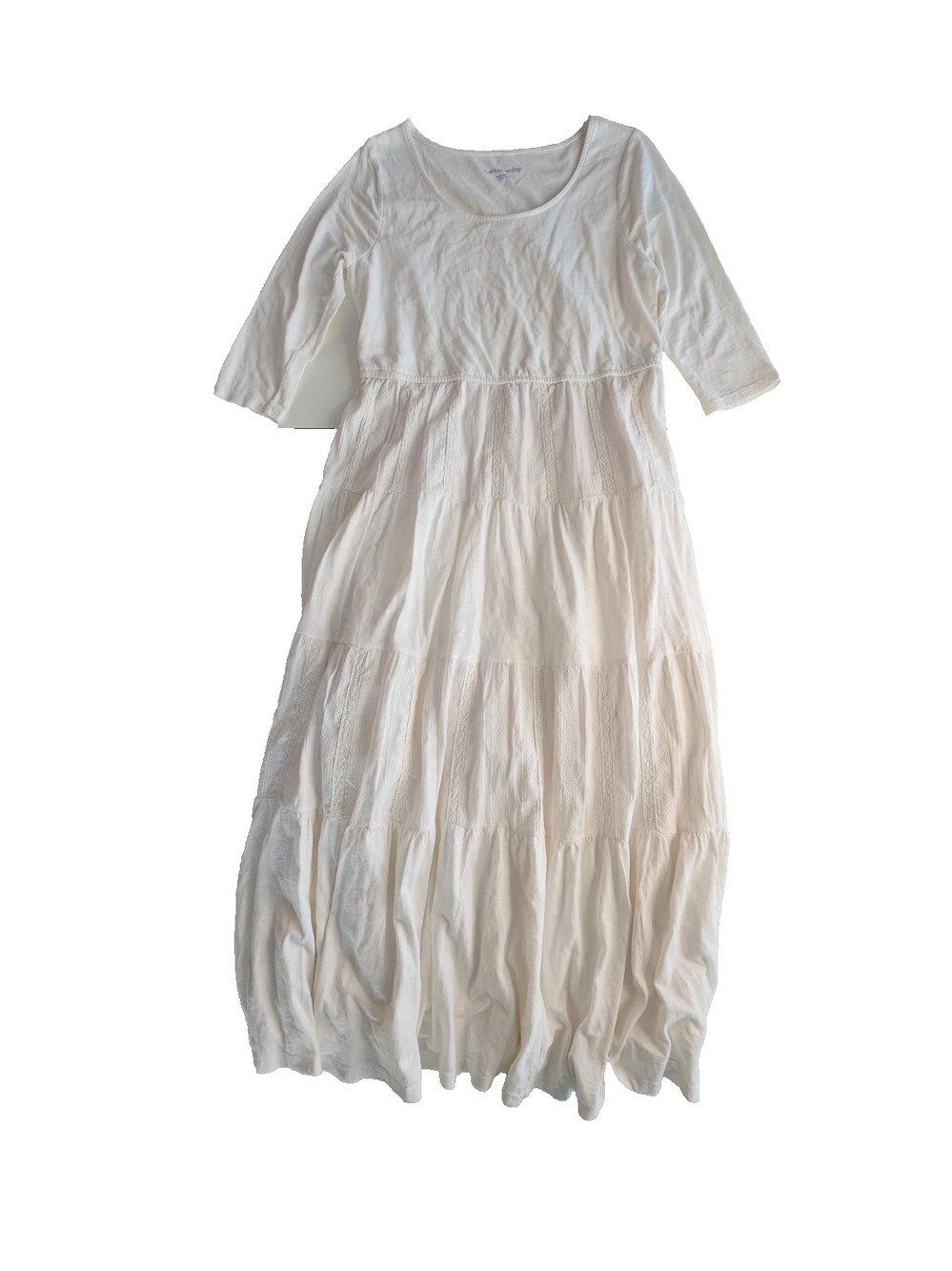 Soft Surroundings Petite Medium White Tiered Maxi Dress Lace Cotton Boho PM